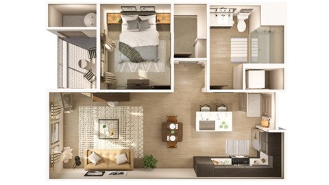 Floor plan for 1 bed, 1 bath, 697 sqft